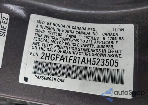 2010 Honda Civic Ex from USA, damaged, VIN 2HGFA1F81AH523505